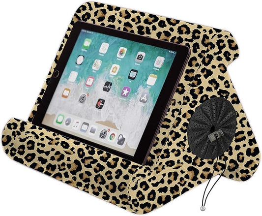 Flippy Tablet Stand with Cubby Storage and Multi-Angle Viewing for Home, Work & Travel. Our Tablet Holder Has Storage for Your All Your Personal Items. (Def Leopard)