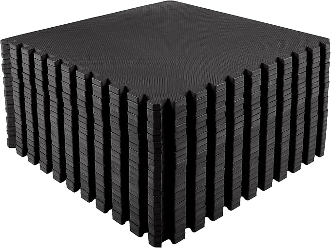 EVA Foam Mat Tiles 24-Pack - 96 SQ FT of Interlocking Padding for Garage, Playroom, or Gym Flooring - Exercise Mat or Baby Playmat by Stalwart (Black)
