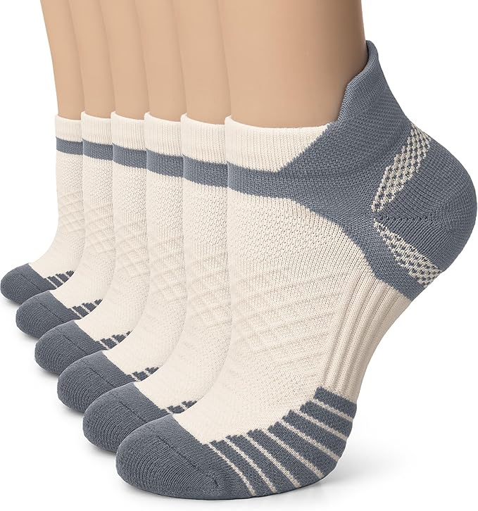 Iseasoo 6 Pairs Cotton Compression Ankle Socks – Cushioned Low Cut Running Socks with Arch Support for Women & Men