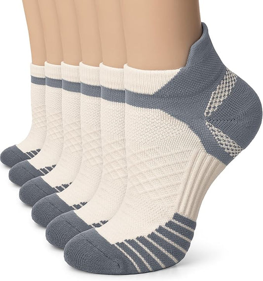 Iseasoo 6 Pairs Cotton Compression Ankle Socks – Cushioned Low Cut Running Socks with Arch Support for Women & Men