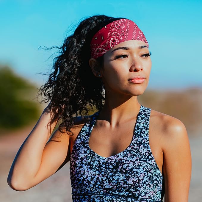 Suddora Paisley Print Bandana Headband, Multi-sport Boho Style Bandana, Non-slip Fabric, Unisex Head Accessory for Bikers