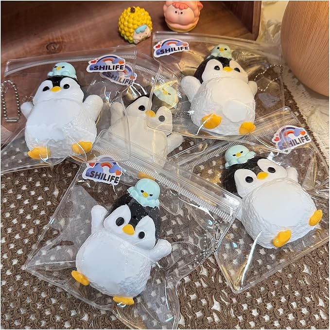 Taba Squishy Penguin,fufu squishies,Silicone Toys,Stress Relieving Fur Ball OPP Packaging GiftsSquishy Fidget Toys for Anxiety&Relaxation,Perfect Desk Accessory for Adults (Penguin)