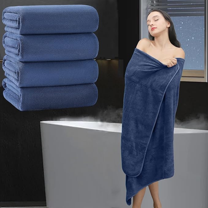 Extra Large Bath Sheet 4 Piece (35"x70")-Ultra Soft Oversized Bath Towel,Bath Sheet Towel Set for Bathroom Hotel,Highly Absorbent Quick Dry Shower Towel Set for Adults,Bathroom Towel-Navy Blue