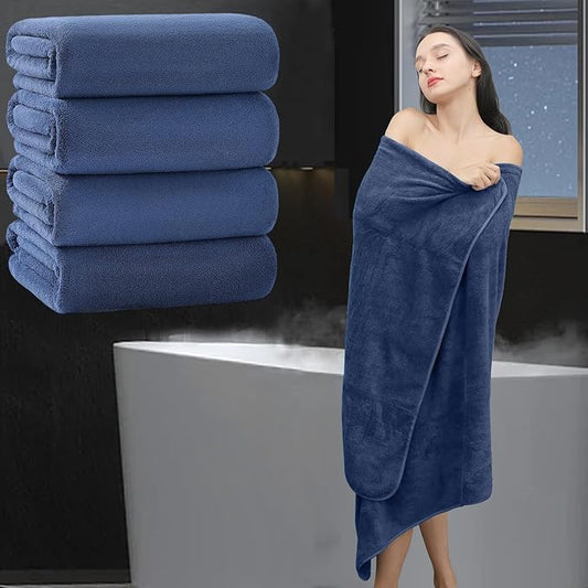 Extra Large Bath Sheet 4 Piece (35"x70")-Ultra Soft Oversized Bath Towel,Bath Sheet Towel Set for Bathroom Hotel,Highly Absorbent Quick Dry Shower Towel Set for Adults,Bathroom Towel-Navy Blue