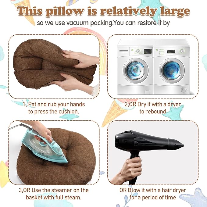 Fumete 8 Pcs 16 Inch Round Floor Cushions for Kids and Toddlers, Flexible Seating Classroom Furniture Floor Pillow for Home, Daycare, Preschool, Yoga and Meditation (Brown)