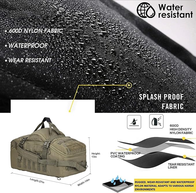 Gym Bag Duffle Bags Backpack Travel Duffle Bag with Weekend Overnight Bag for Outdoor Tactical Sports Travel Camping Hunting (Green, 80L)