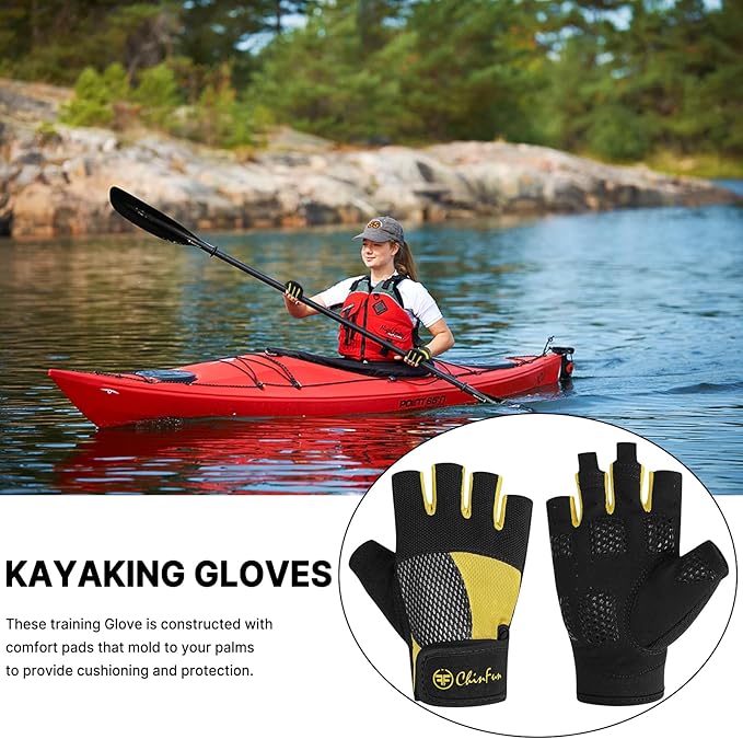 Kayaking Gloves 3/4 Finger - Provide Cushioning and Protection, with Resistant Palm and Grip, Easy to Take on and Off, Perfect for Diving, Sailing, Kayaking - Men, Women, Youth