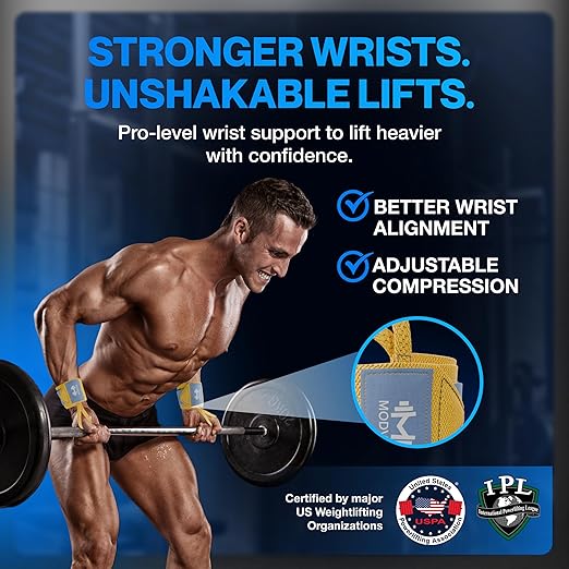 Modvel Adjustable Wrist Wraps for Gym & Lifting – Thick, Breathable Support Straps for Wrist Stability, Comfort & Grip – Ideal for Weight Training, CrossFit & Gym Workouts – Yellow/Sky Blue (2-Pack)