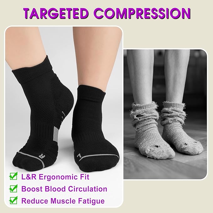 Gonii Women's Compression Ankle Socks with Cushion & Arch Support| Lightweight & Moisture-Wicking for Running 3 Pairs