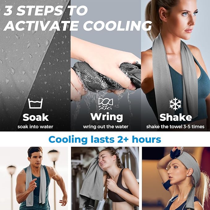 Cooling Towels for Neck and Face, Ice Towel for Hot Weather, Soft Breathable Cooling Neck Wraps, Cool Rags for Yoga, Golf, Sport, Gym, Workout, Camping, Fitness, Outdoor