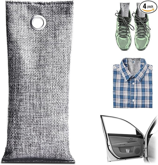 4 Pack charcoal odor absorber,Bamboo Charcoals Air Purifying Bag Charcoals Deodorizer Eliminator for Strong Odors in Car, Closet, Shoe, Basement (75G*4 Pack Beige, Unscented)