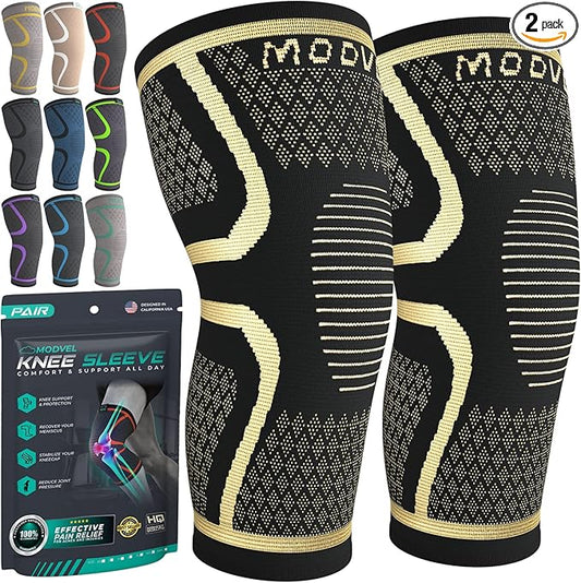 Modvel Compression Knee Brace for Women & Men, 2-Pack Knee Brace for Running Knee Pain, Knee Support Compression Sleeve, Workout Sports Knee Braces for Meniscus Tear, ACL & Arthritis Pain Relief