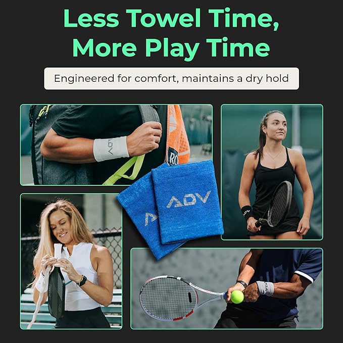 ADV Tennis Wristbands with New Age Polyester Cotton Blend - Ultra Absorbent Wrist Sweatbands - Doublewide & Slim Wrist Bands for Sweat - 4 Pack or 2 Pack