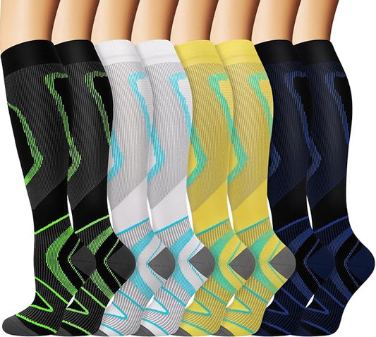 Graduated Copper Compression Socks for Men & Women Circulation 8 Pairs 15-20mmHg - Best for Running Athletic Cycling