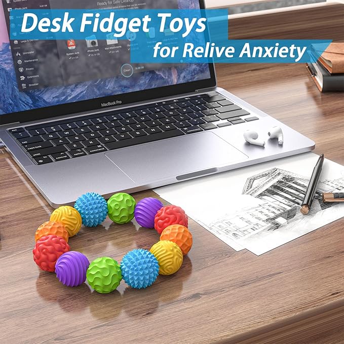 Magnetic Fidget Balls Fidget Toys Adults , 12Pack Large & Small Magnet Balls, Desk Fidgets with Textured, Silicone Stress Relief Sensory Toys for Teens with ADHD, Fun Magnets for Creative Gifts