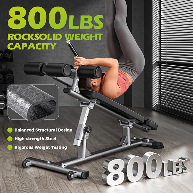 Semi-Commercial Sit-Up Bench with Reverse Crunch Handle for Ab & Core Workout and Decline Bench Press, Adjustable Weight Bench Press Set with 4 Adjustable Heights for Home Gym Strength Training