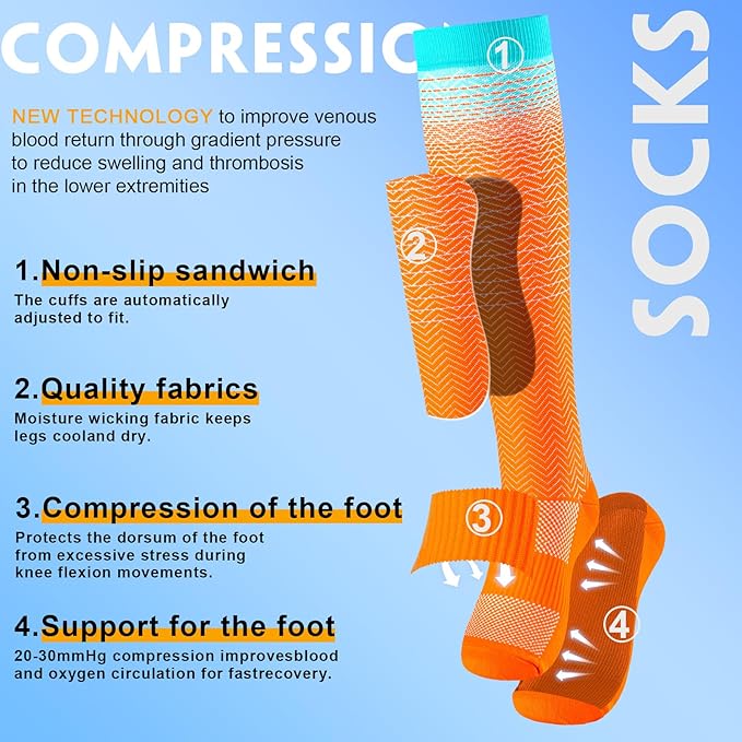 bropite Halloween Compression Socks for Women & Men-Pumpkin Ghost 6 Pairs 20-30mmhg Support Running Nurse Travel