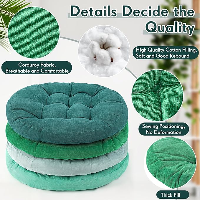 Jerify Floor Pillow Cushions 22 x 22 Inch Round Square Large Meditation Floor Pillow for Classroom Adult Meditation Picnic Party Cushion for Seating Gift Christmas(Round,Gradual Green,4 Pcs)