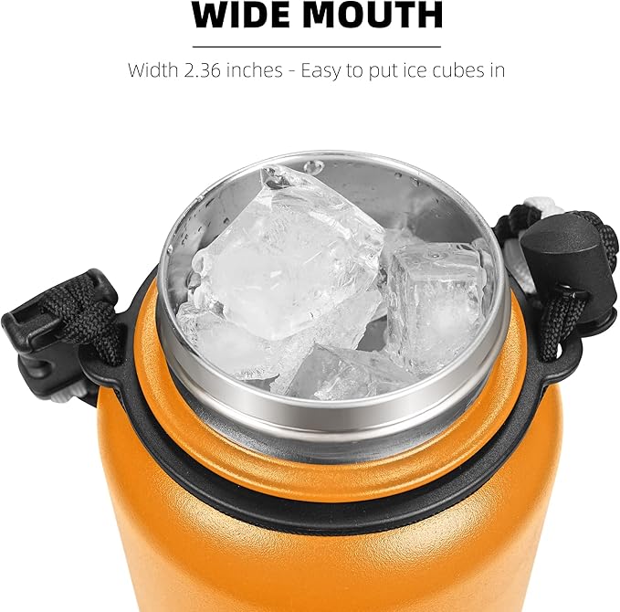 Fanhaw 40 Oz Stainless Steel Insulated Sports Water Bottles with Straw for Kids, Men and Women (Yellow Orange)