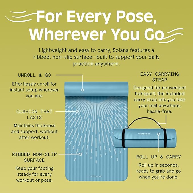 Retrospec Solana Yoga Mat 1" Thick With Nylon Strap For Men & Women - Non Slip Exercise Mat For Home Yoga, Pilates, Stretching, Floor & Fitness Workouts