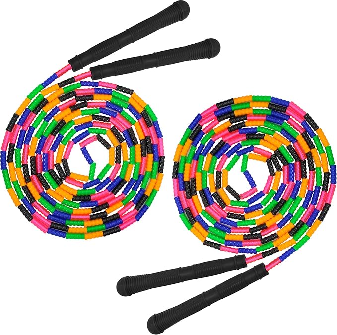 Coolrunner 16 FT Long Jump Rope(2 PACK), Double Dutch Jump Ropes, Soft Beaded Skipping for Kids Adults, Plastic Segmented Long Enough for 4-5 Jumpers