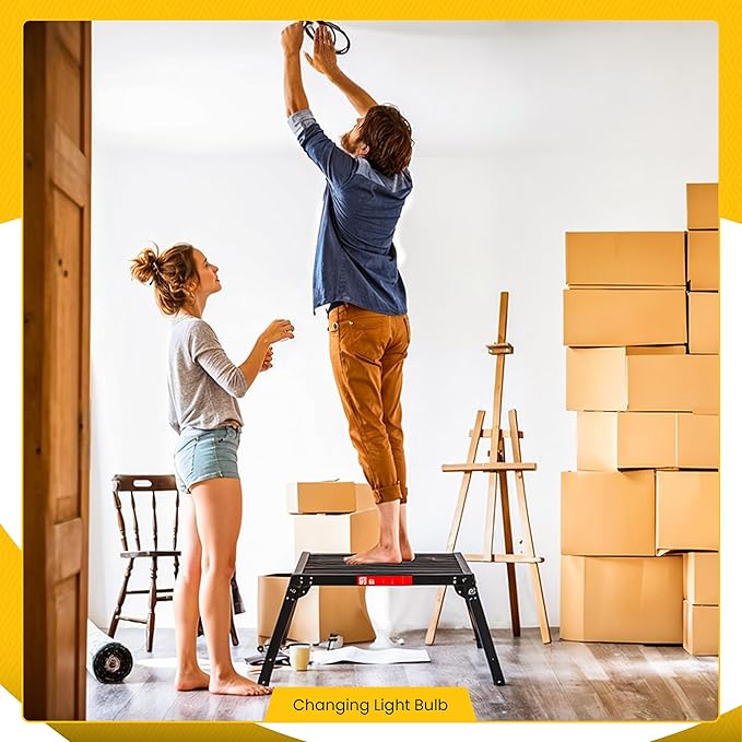 Folding Work Platform Stool – Holds 330 lbs - 19.68" H x 29.52" L Platform Step | Lightweight & Heavy-Duty | Black Aluminum Step Stool - Large Standing Surface - Easily Stored & Anti-Slip