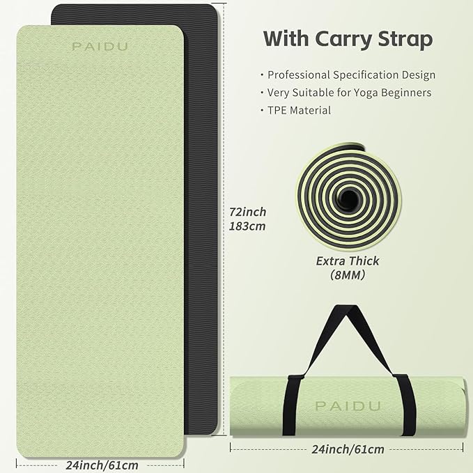 Yoga Mat 8mm Super Thick TPE Fitness Mat | SGS Certified | Non-Slip, Odorless & Tear-Resistant | Unisex with Strap | for Yoga, Pilates, Meditation & Home Workouts