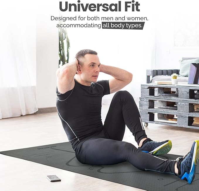 Robust Non-Slip Yoga Mat with Strap, 1/4" Thick TPE Eco-Friendly Workout Mat for Yoga with Position Lines and Texture Surface, Gym Mat for Women, Men, Pilates and Exercises Anti-Tear Sweat-Proof Exercise Mat