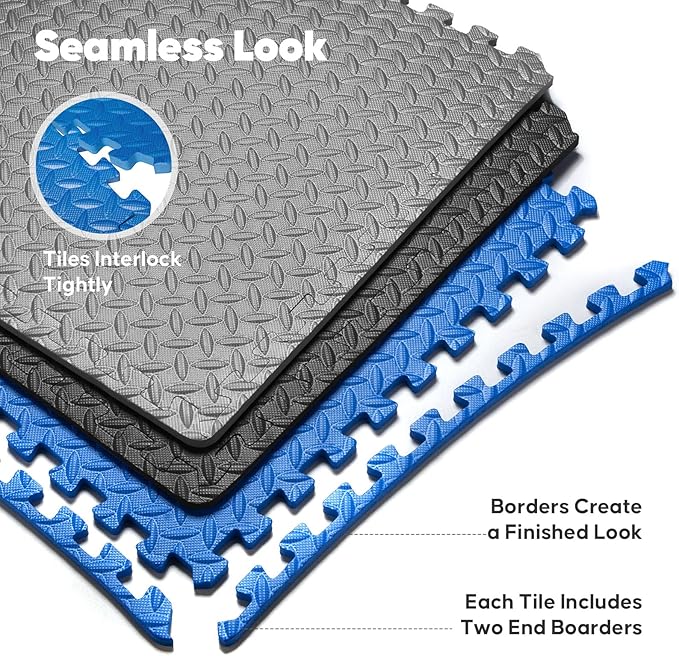 Home Gym Mat, Puzzle Exercise Mat, EVA Interlocking Foam Floor Tiles for Home Workout Equipment and Kids' Play Areas - Black, 24 in x 24 in x ½ in - 24 Tiles (Black, 24 Pack, 96 SQ FT)