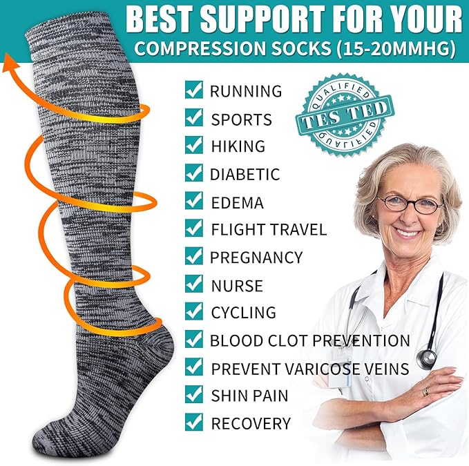 BLUEENJOY Copper Compression Socks for Women & Men (6 pairs) - Best Support for Nurses, Running, Hiking, Recovery