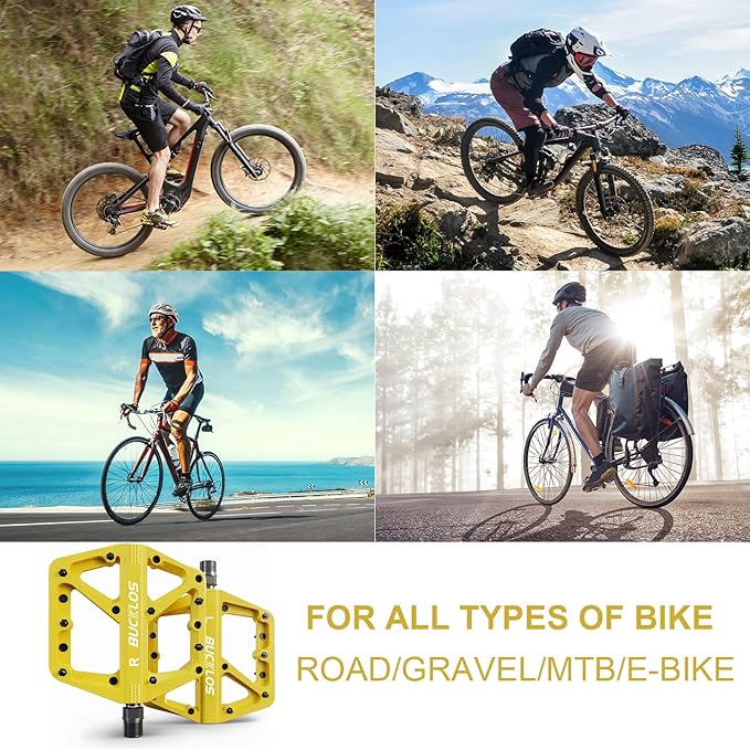 BUCKLOS Mountain Bike Pedals MTB Pedals Flat, Adult Bicycle Road Bike Large Platform Nylon Non-Slip Pedal for Gravel Bike/Hybrid Bike 9/16"