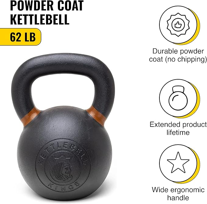 Kettlebell Kings Powder Coated Kettlebell Weights - 9-97 lb Strength Training Kettlebells for Men and Women - Hand Weights Workout Gym Equipment - Weights Set for Home Gym- New