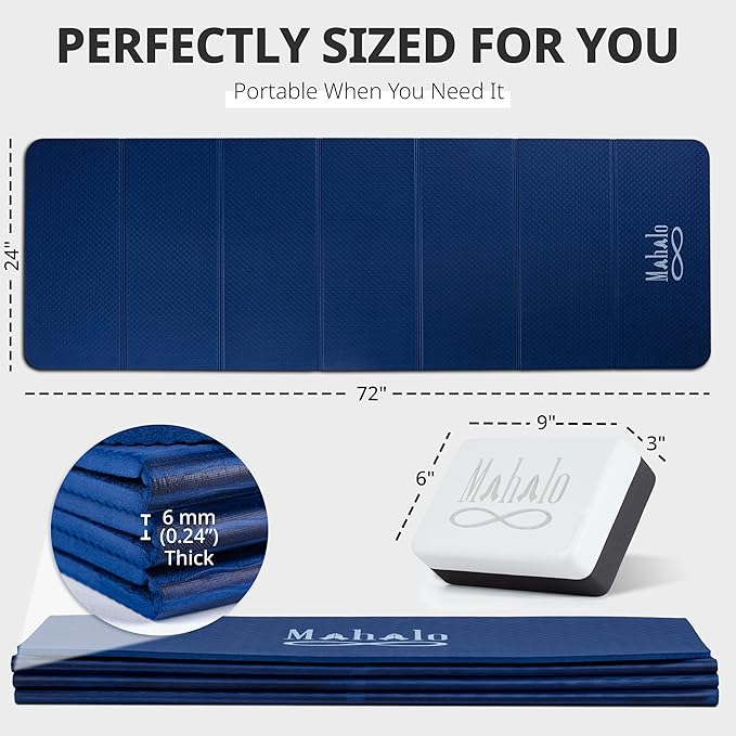 Foldable Yoga Mat + Carry Bag, 6mm 7-fold Workout Mat, Easy to Store, Anti-Slip Folding Exercise Mat for Yoga, Pilates, Home Workouts, and Floor Exercises