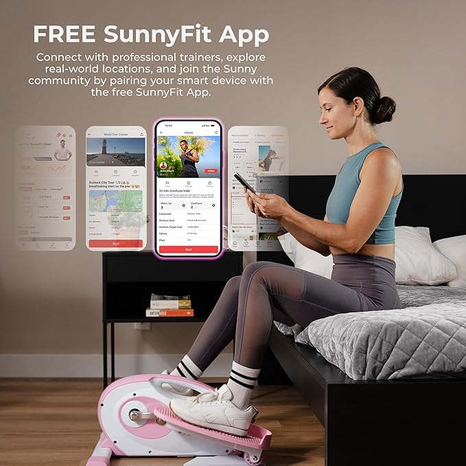 Sunny Health & Fitness Sitting Under Desk Pedal Exerciser, Portable Training Machine for Senior Exercise, Home Workout Elliptical & Bike, Optional Free SunnyFit App Connection, Motorized, or in Pink