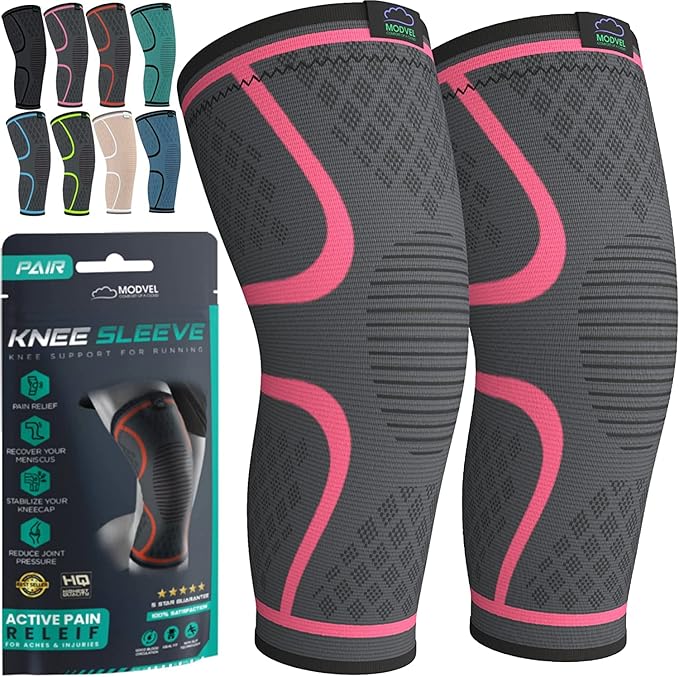 Modvel 2 Pack Knee Brace for Women & Men - Workout Knees Compression Sleeve for Knee Pain Relief Joint Support for ACL, Arthritis, Meniscus Tear Knees Brace for Sports, Rodilleras para Gym Fitness