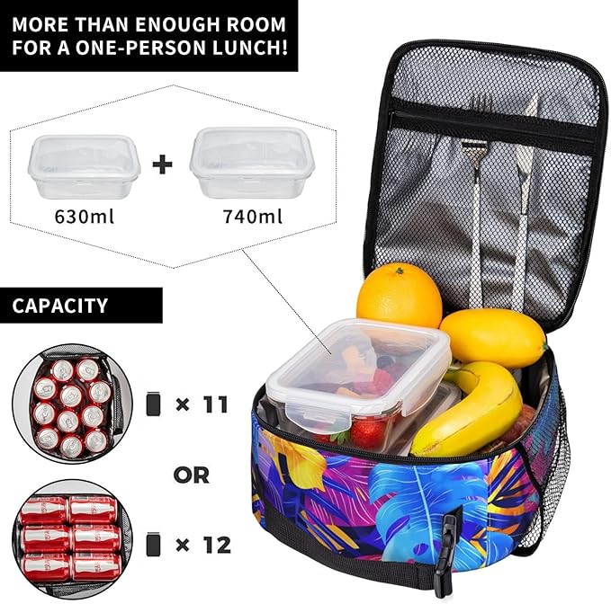 Insulated Lunch Box for Women Men, Leaf Theme Lunch Box Reusable Portable Lunch Bag Cooler Tote Waterproof Lunch Container for Office Picnic Work Travel Hiking