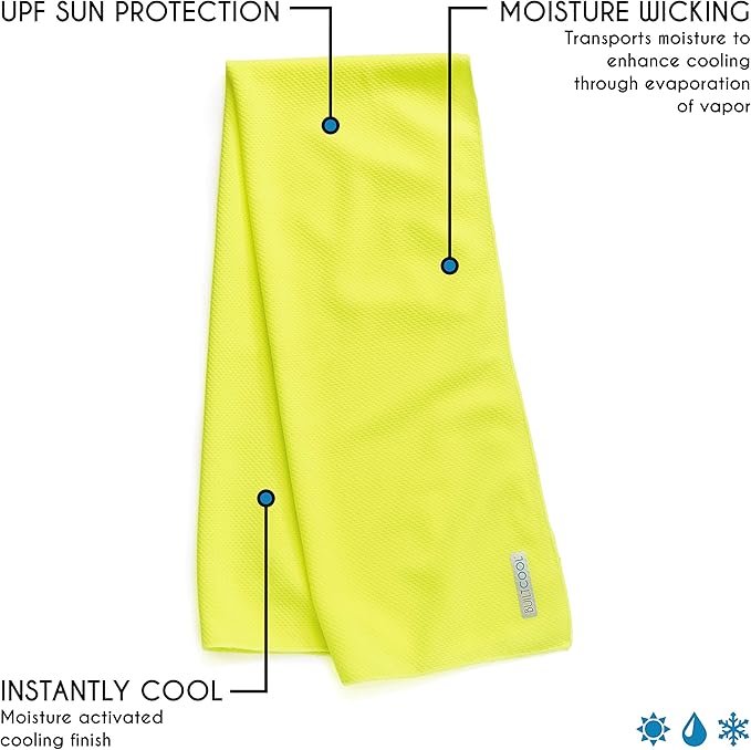 BUILTCOOL Adult Cooling Towel - Men & Women Chilly, Lightweight, Soft, Neck and Face Cooling Towel for Sport, Camping, Hunting, One Size, Hi Vis Safety Yellow, 3 Pack
