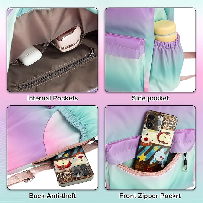 HOLYLUCK Drawstring Backpack Sports Gym Bag Water Resistant String Bag Cinch Sackpack with Side Zipper Pocket for Shopping Sport Yoga - Blue-violet gradient