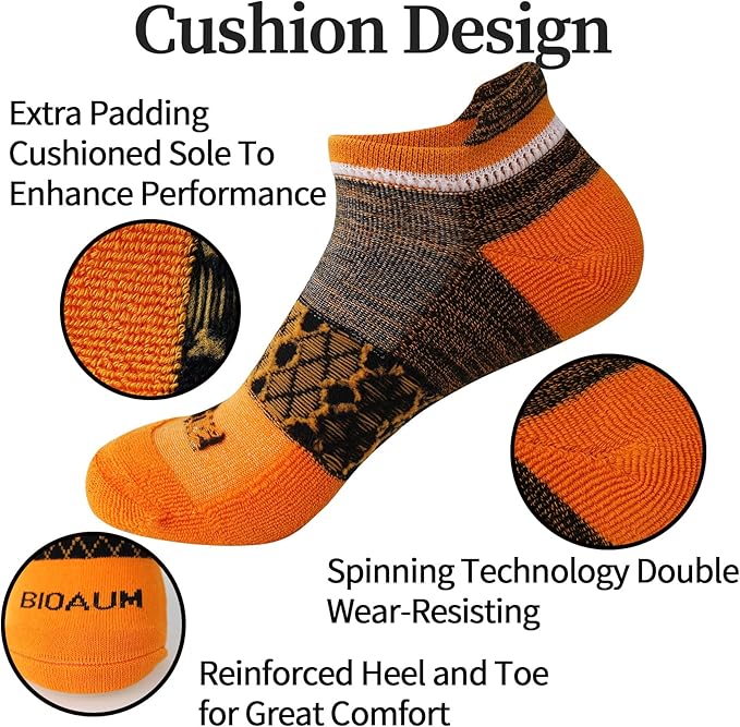 BIOAUM Cushioned Men's Ankle Socks, 6 Pairs Cotton Athletic Sport Breathable Low Cut Socks for Running Size 8-9.5/10-13/12-14