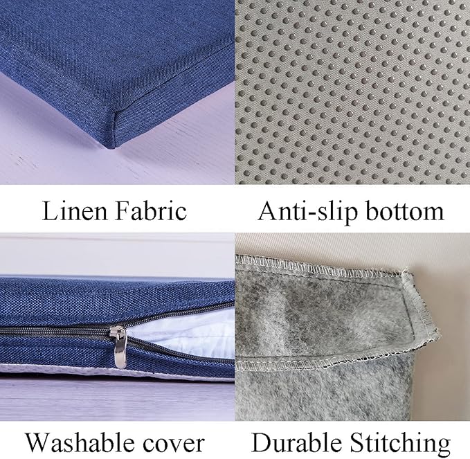 Piano Bench Cushion for Indoor Shoe Storage with Ties Non Slip Picnic Bench Pad for Kitchen Dining Table Seat 32 x 12 inch Blue