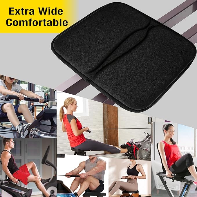 Gel Padded Seat Cushion Cover for Recumbent Bike & Rowing Machine - Extra Wide Thick Memory Foam with Gel Pad for Exercise Recumbent Bicycle and WaterRower, Concept2, for Women and Men Comfort