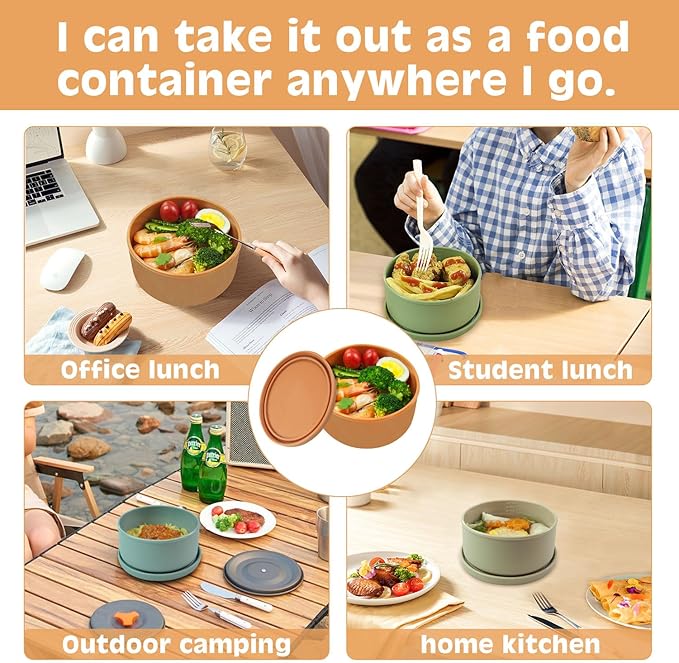 XU&PEIQI 24oz Silicone Food Storage Containers,Round Bowls with Lids - Meal Prep Containers for Kitchen Serving, Salad & Lunch - Airtight, Microwave/Fridge/Dishwasher Safe, BPA-Free (Grass green)