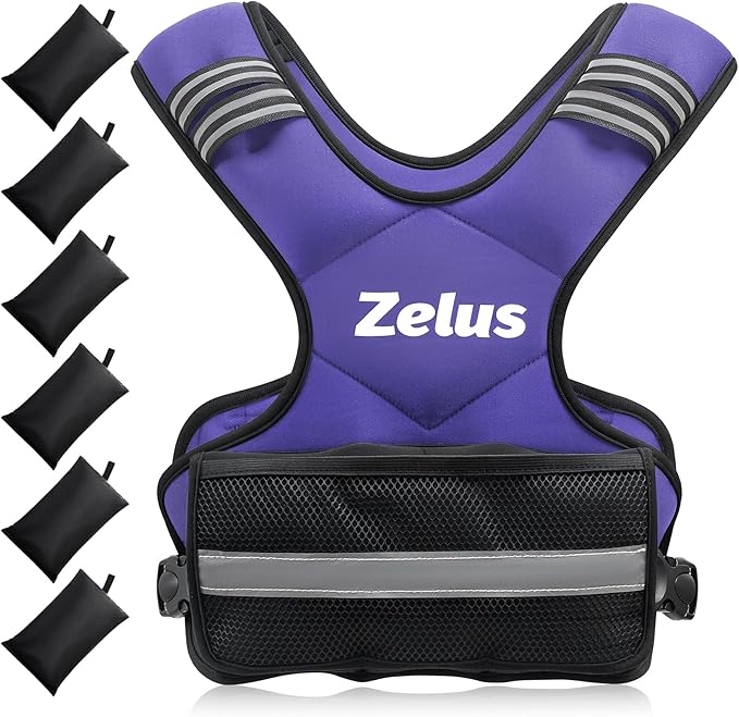 ZELUS Weighted Vest for Men and Women | 4-10lb/11-20lb/20-32lb Vest with 6 Ironsand Weights for Home Workouts | Adjustable Body Weight Vest Exercise Set for Cardio and Strength Training