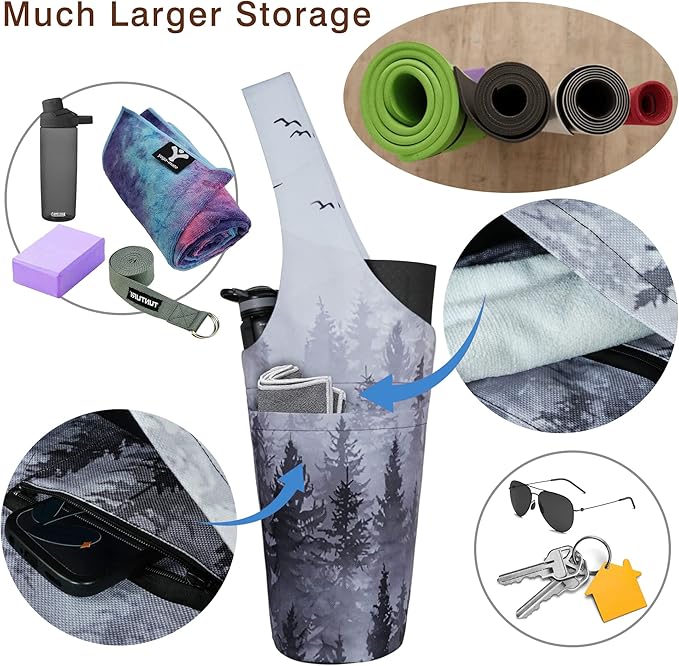 Fashion Printed Yoga Mat Bag with Large Side Pocket & Zipper Pocket Long Tote Yoga Bag Fit Most Size Mats - Holds More Yoga Accessories