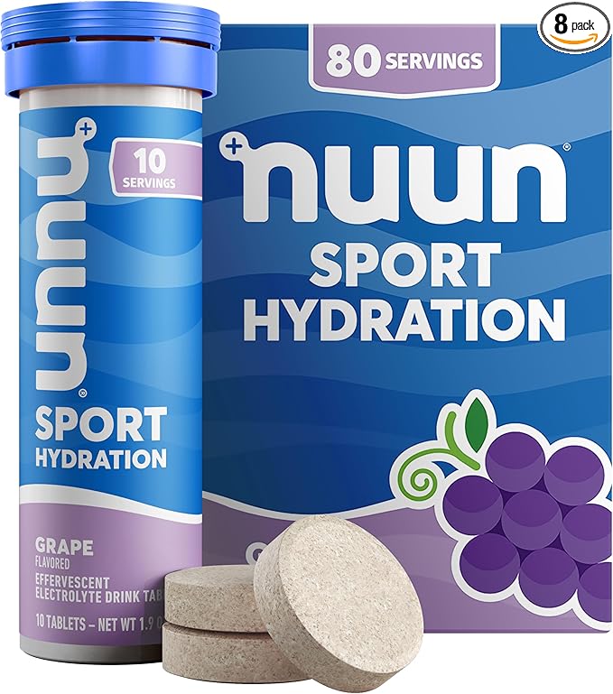 Nuun Sport Electrolyte Tablets with Magnesium, Calcium, Potassium, Chloride & Sodium, Gluten Free & Vegan, Grape, 8 Pack (80 Servings Total)