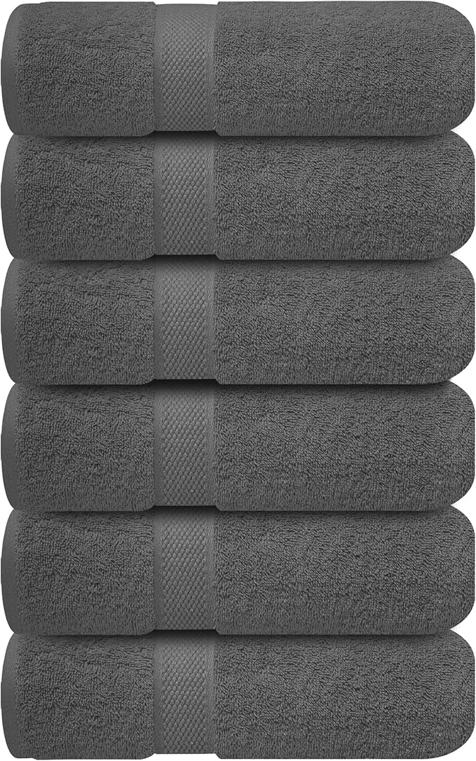 Infinitee Xclusives Dark Grey Hand Towels for Bathroom - Set of 6 (16x28 inches) 600 GSM, 100% Cotton Ultra Soft, Quick Drying, Hotel Quality Hand Towel Set (Shadow Grey)