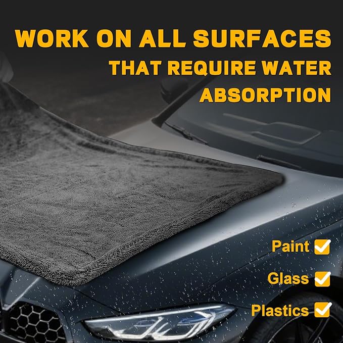 2-Pack Double Sided Car Drying Towel(28"x36"),1600 GSM Super Absorbent Microfiber Drying Towels for Cars,Streak-Free,Scratch-Free,No Water Spots,Machine Washable