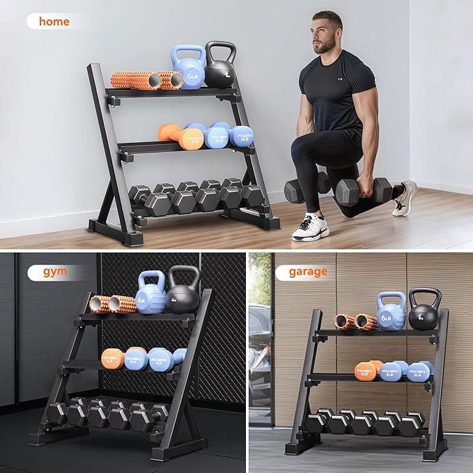 Heavy Duty Dumbbell & Kettlebell Storage Rack Stand, Space-Saving Weight Organizer with Anti-Slip Pads for Home Gym (Dumbbells Not Included)