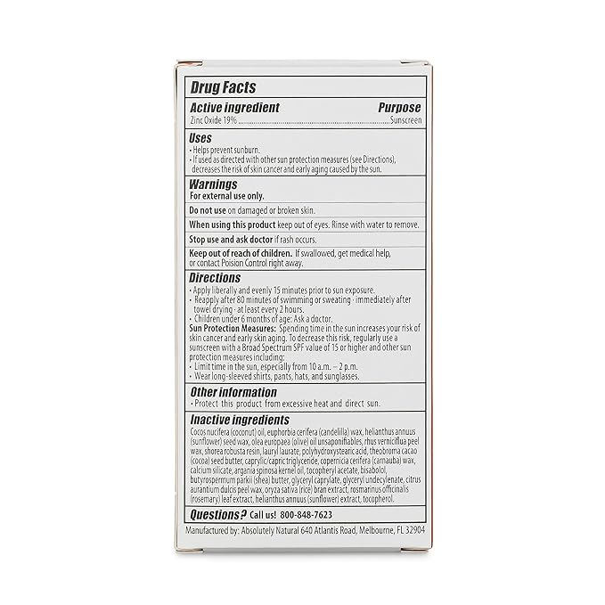 Absolutely Natural SPF 50 Mineral Sunscreen Stick with Rose Hips Oil, Cruelty Free and Reef Safe, Vegan Blend for Face and Body, Made in USA