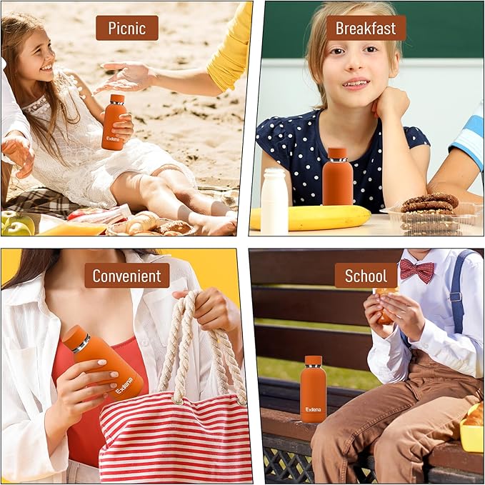 Small Water Bottle 12oz with Clip, Double Wall Stainless Steel Vacuum Small Insulated Water Bottle Keeps Drinks Cold 24 Hrs/Hot 12 Hrs for Kids Handbag School BPA Free (Bright Orange)